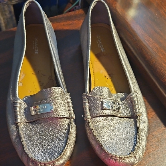 Coach Shimmering Silver Leather Loafers - Picture 3 of 7